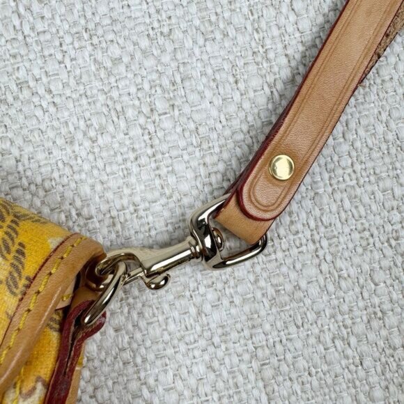 Dooney & Bourke 6" Wristlet Yellow/Tan Leather Trim Logo Snap Pouch Wallet Small - Picture 8 of 14
